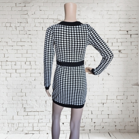 ​✨ SHEIN Black & White Houndstooth Mini Bodycon Dress - Small - Picture 6 of 9